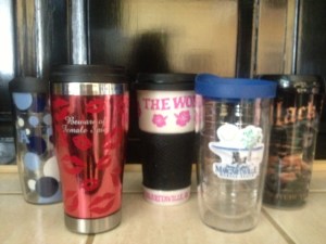 Romance writer's travel mug collection